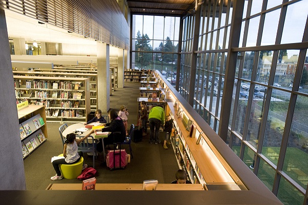 Visitors use the new Vancouver Community Library, Tuesday, January 3, 2012.  (Steven Lane/The Columbian)