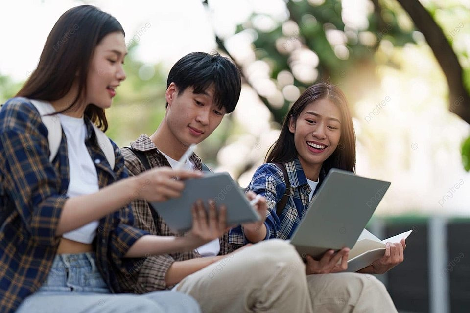 pngtree asian college student studying outdoors with friends teenage group man photo image 51392714